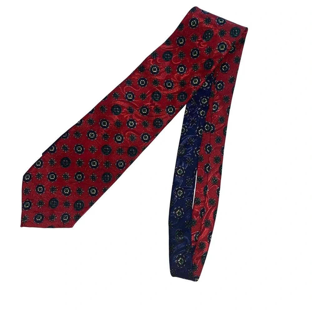 ANDHURST Men's Red Patterned Necktie Geometric Silk Blend‎ Made in USA